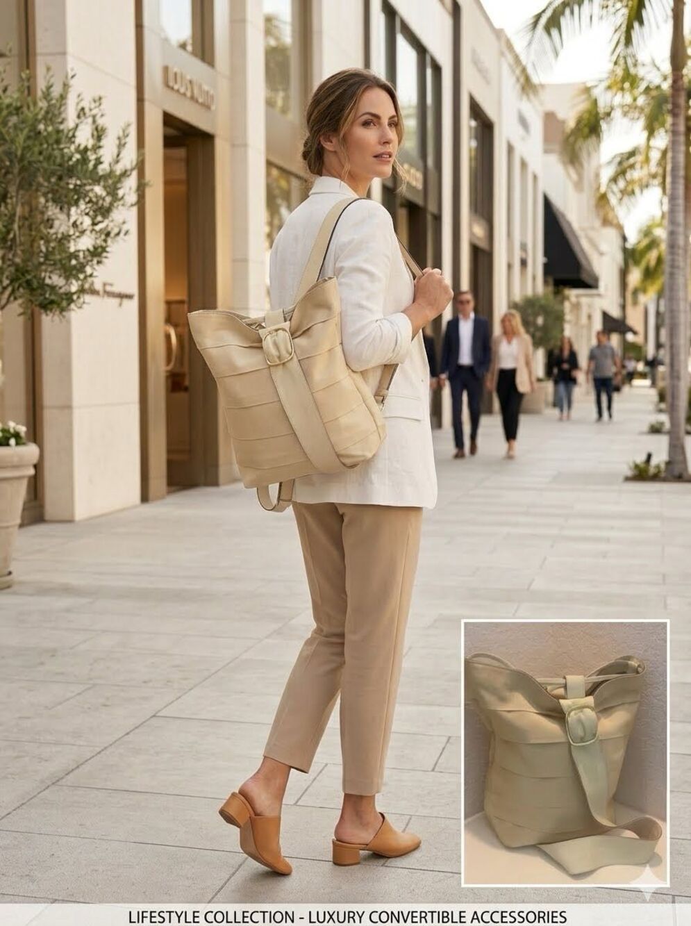 Vintage Salvatore Ferragamo Tiered Layered Canvas Sling Bag Cream Gold Luxury